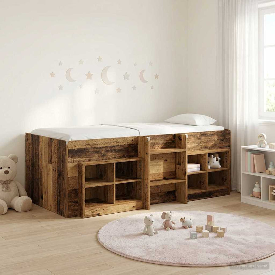 Loft Bed Frame met Kast met plank 3 st Oud hout Bewerkt hout