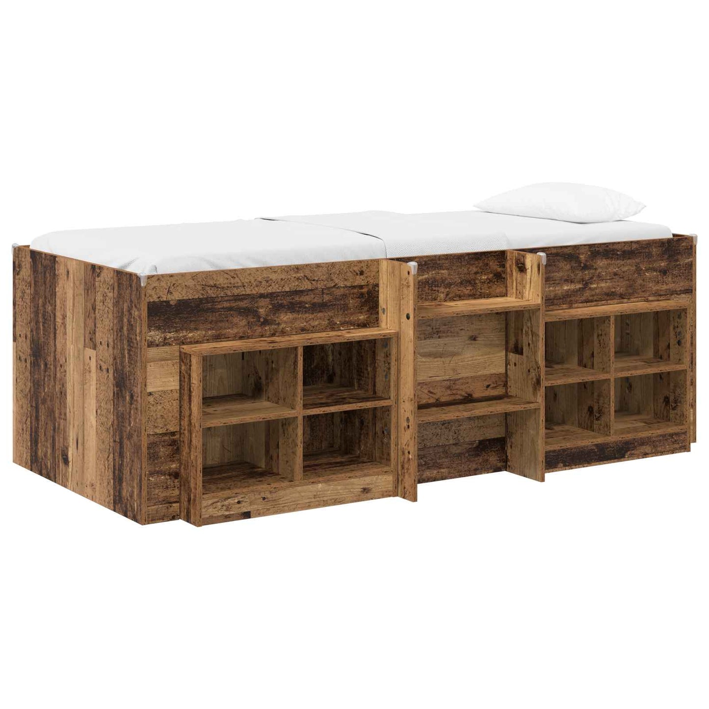 Loft Bed Frame met Kast met plank 3 st Oud hout Bewerkt hout
