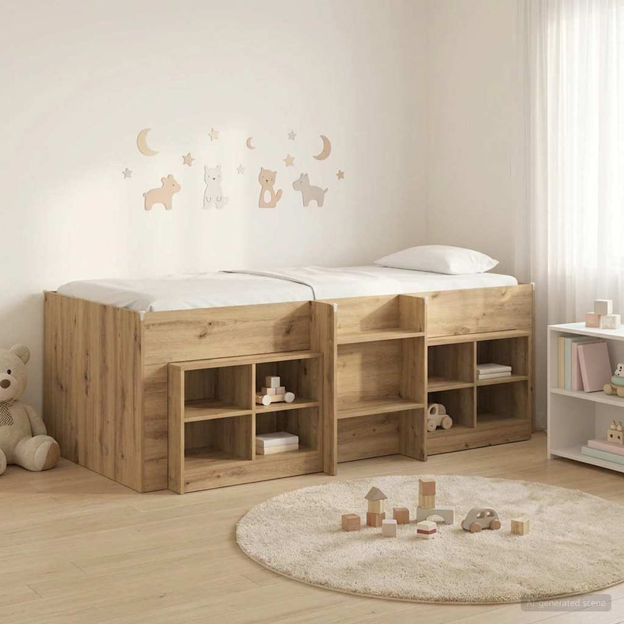 Loft Bed Frame met Kast 3 st Artisanaal eiken Bewerkt hout