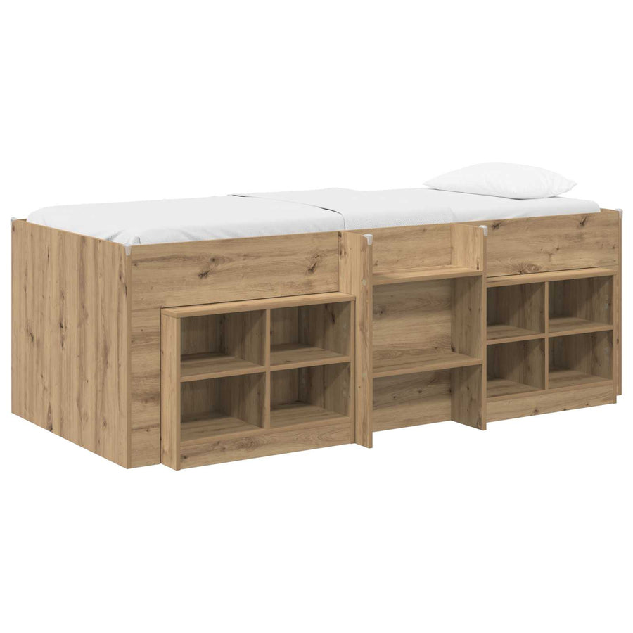 Loft Bed Frame met Kast 3 st Artisanaal eiken Bewerkt hout