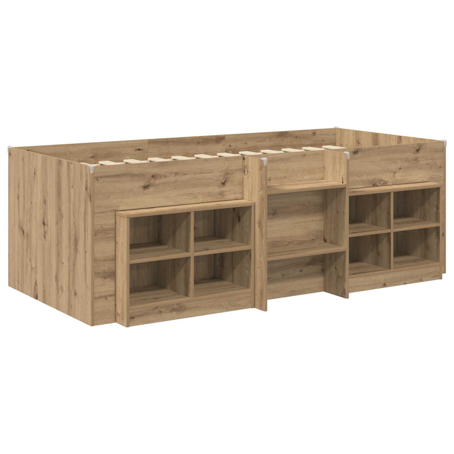 Loft Bed Frame met Kast 3 st Artisanaal eiken Bewerkt hout