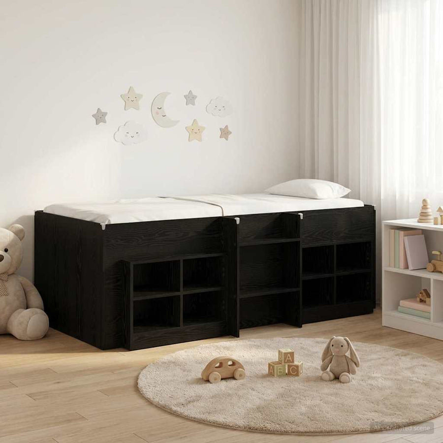 Loft Bed Frame met Kast met plank 3 st Zwart Bewerkt hout
