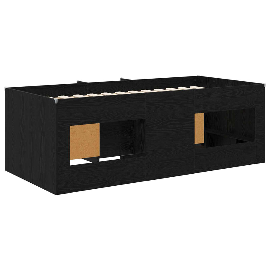 Loft Bed Frame met Kast met plank 3 st Zwart Bewerkt hout