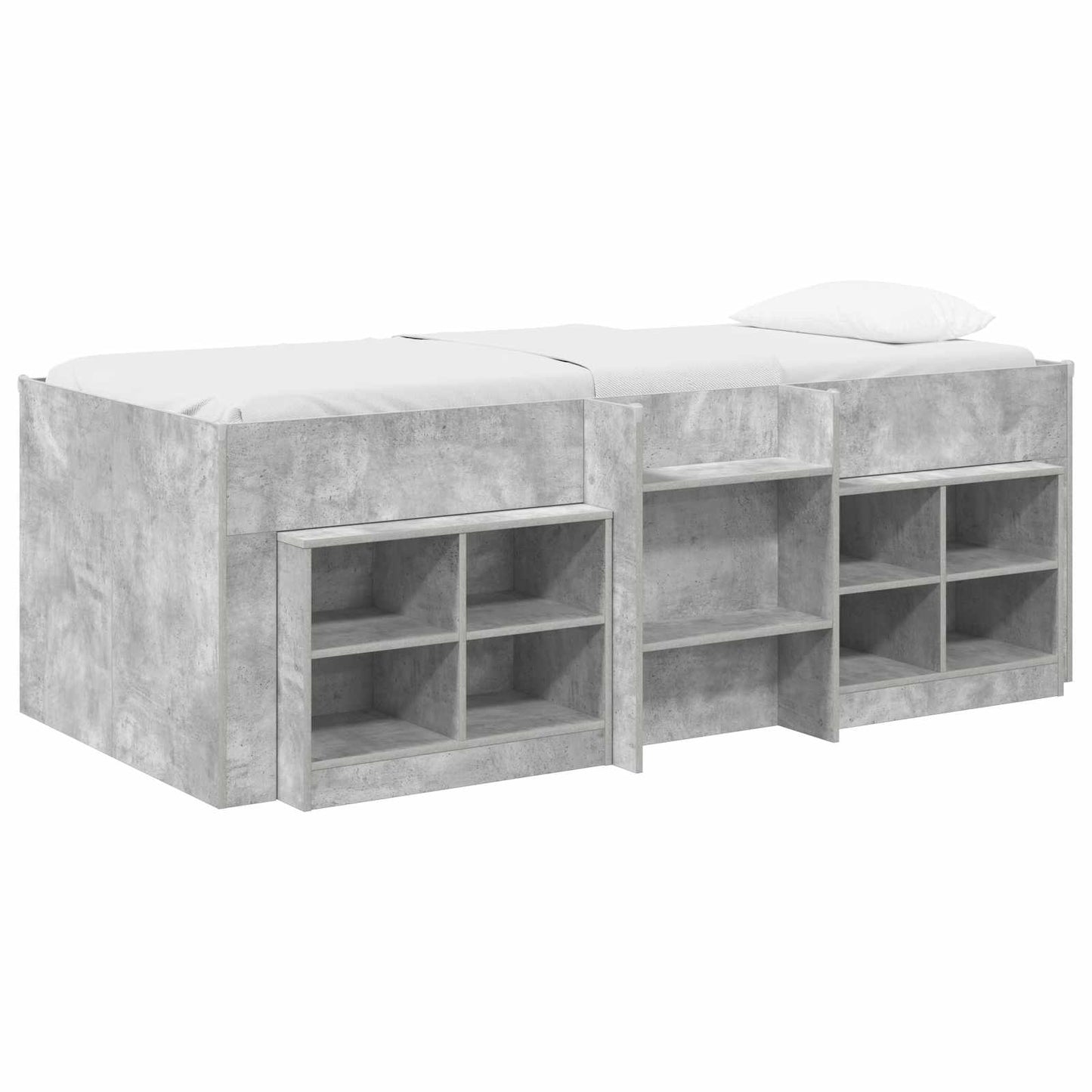 Loft Bed Frame met Kast met plank 3 st Betongrijs Bewerkt hout