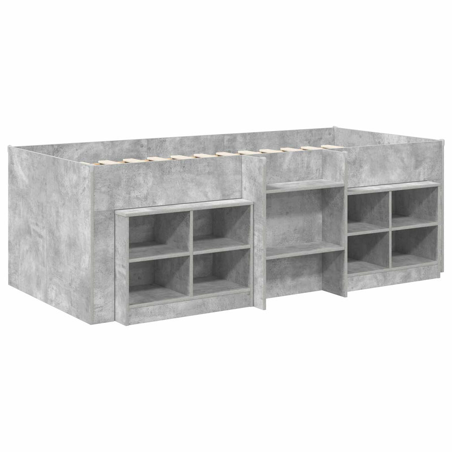 Loft Bed Frame met Kast met plank 3 st Betongrijs Bewerkt hout