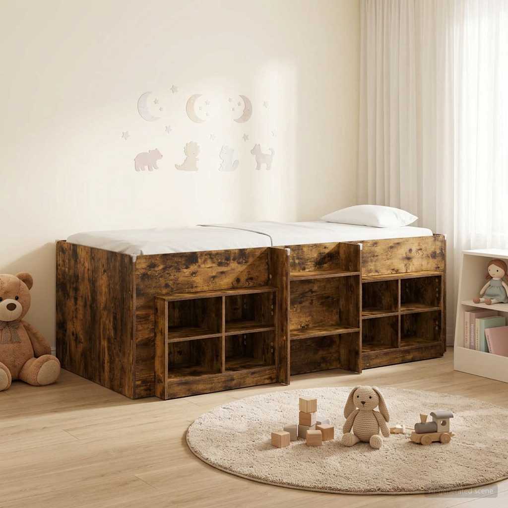 Loft Bed Frame met Kast 3 st Gerookt eiken Bewerkt hout
