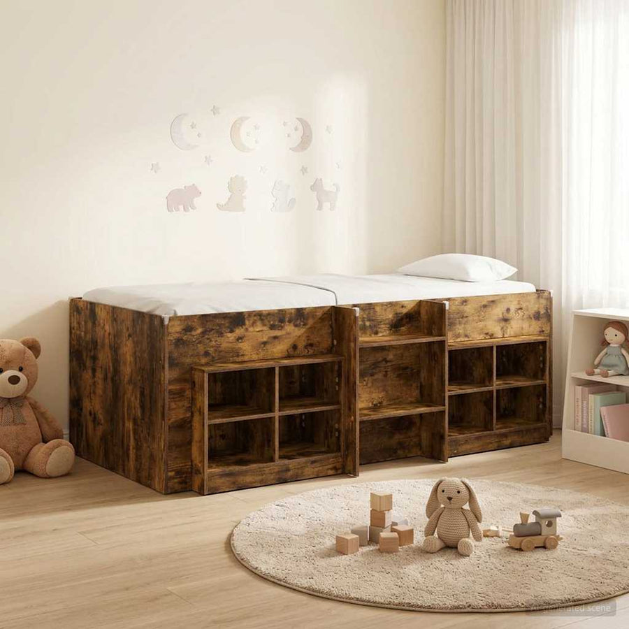 Loft Bed Frame met Kast 3 st Gerookt eiken Bewerkt hout