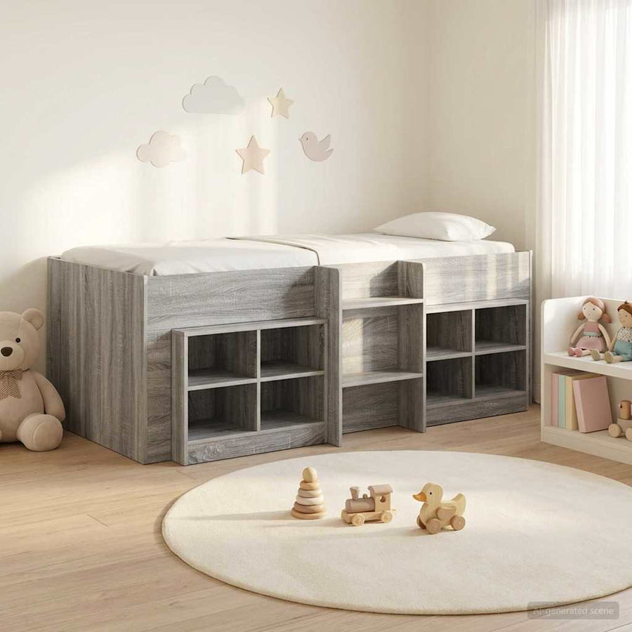 Loft Bed Frame met Kast 3 st Grijs Sonoma Bewerkt hout