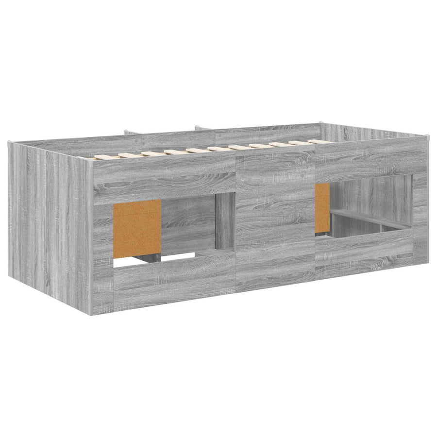 Loft Bed Frame met Kast 3 st Grijs Sonoma Bewerkt hout