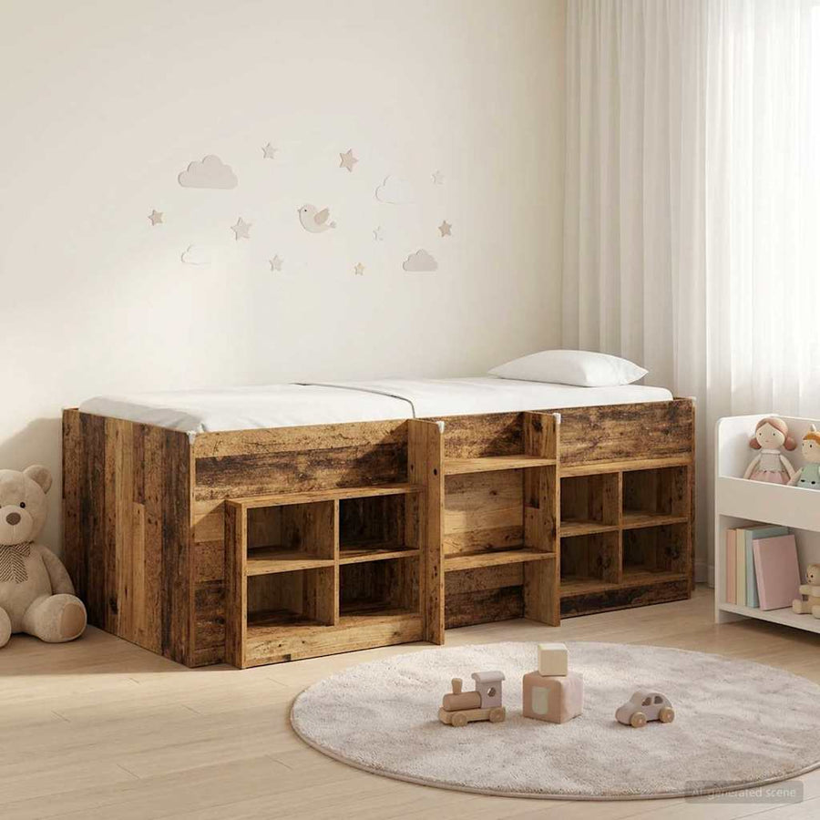 Loft Bed Frame met Kast met plank 3 st Oud hout Bewerkt hout