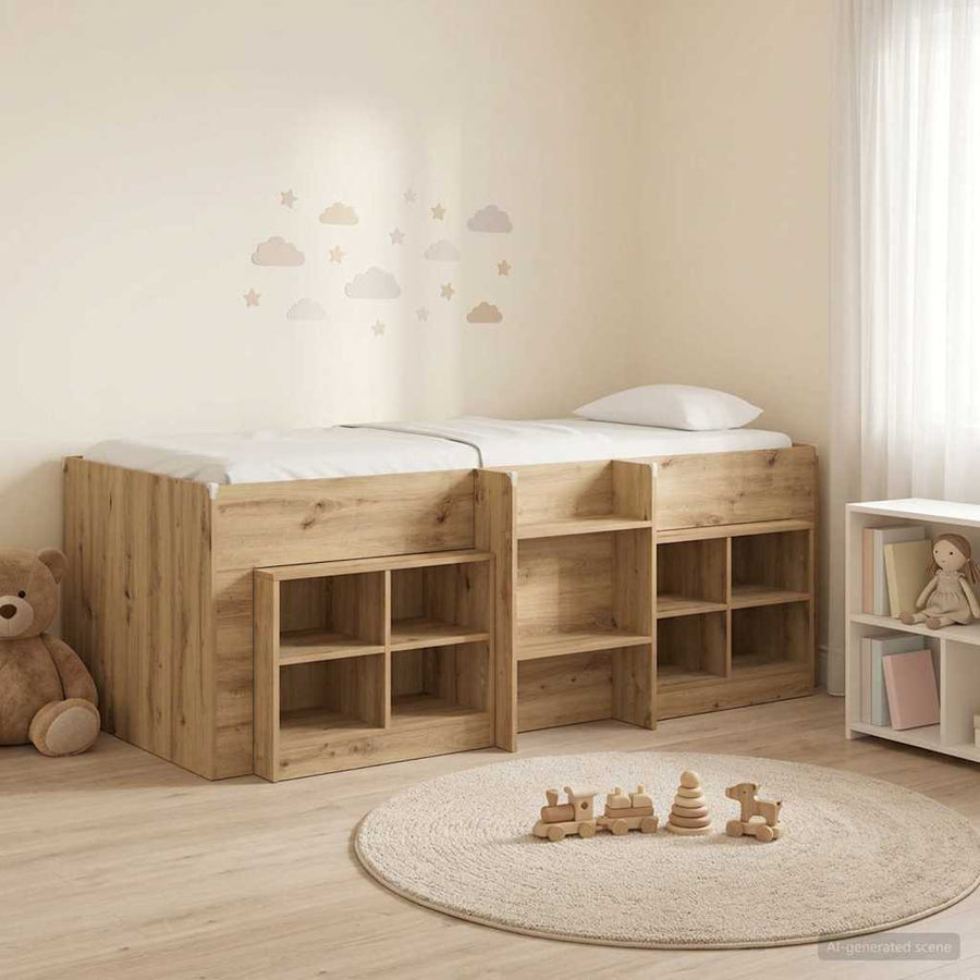 Loft Bed Frame met Kast 3 st Artisanaal eiken Bewerkt hout