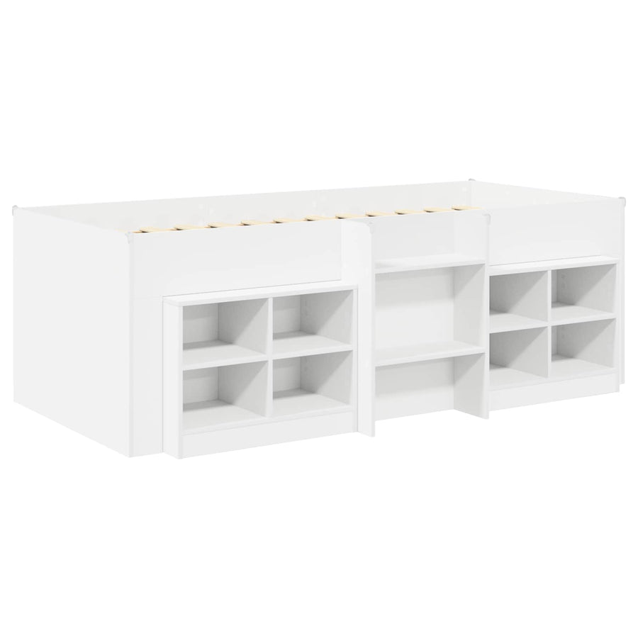 Loft Bed Frame met Kast met plank 3 pcs Wit Bewerkt hout