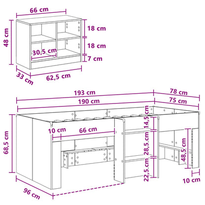 Loft Bed Frame met Kast met plank 3 pcs Wit Bewerkt hout
