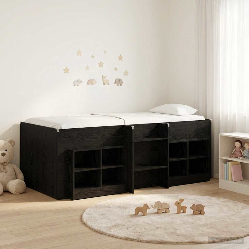 Loft Bed Frame met Kast met plank 3 st Zwart eiken Bewerkt hout