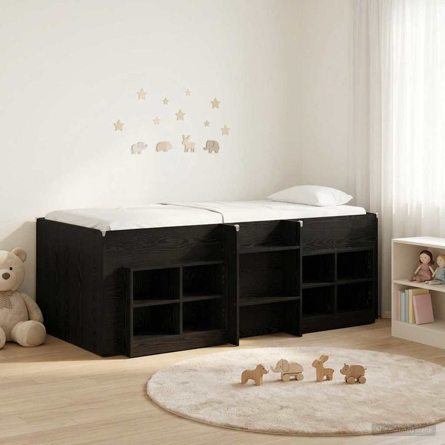 Loft Bed Frame met Kast met plank 3 st Zwart eiken Bewerkt hout