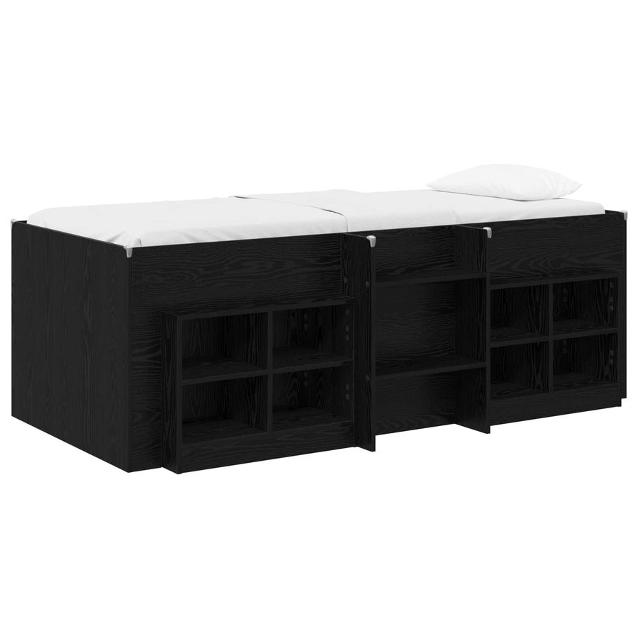 Loft Bed Frame met Kast met plank 3 st Zwart eiken Bewerkt hout