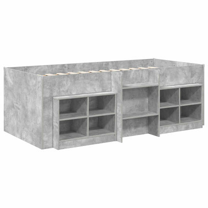 Loft Bed Frame met Kast met plank 3 st Betongrijs Bewerkt hout