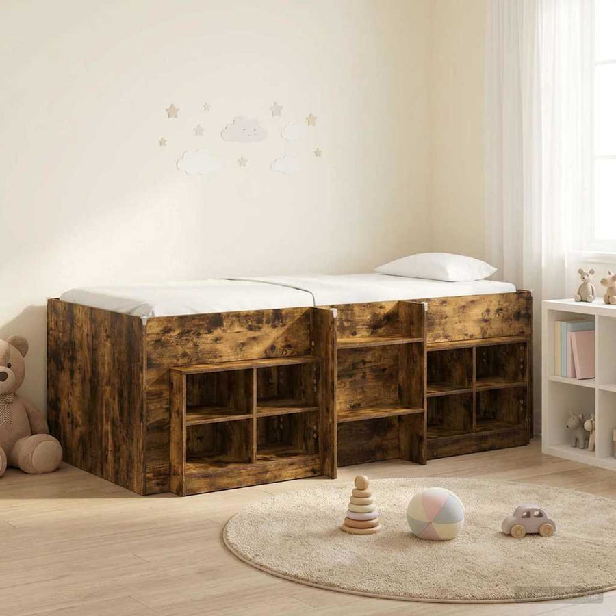 Loft Bed Frame met Kast 3 st Gerookt eiken Bewerkt hout