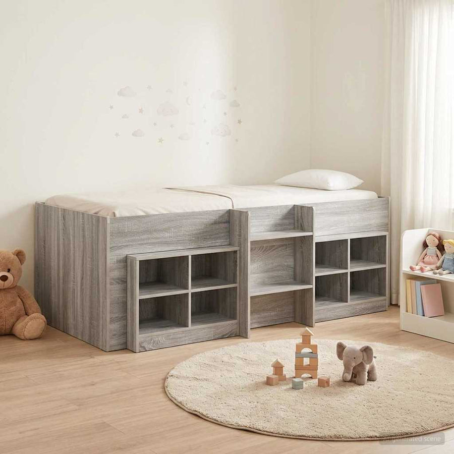 Loft Bed Frame met Kast 3 st Grijs Sonoma Bewerkt hout