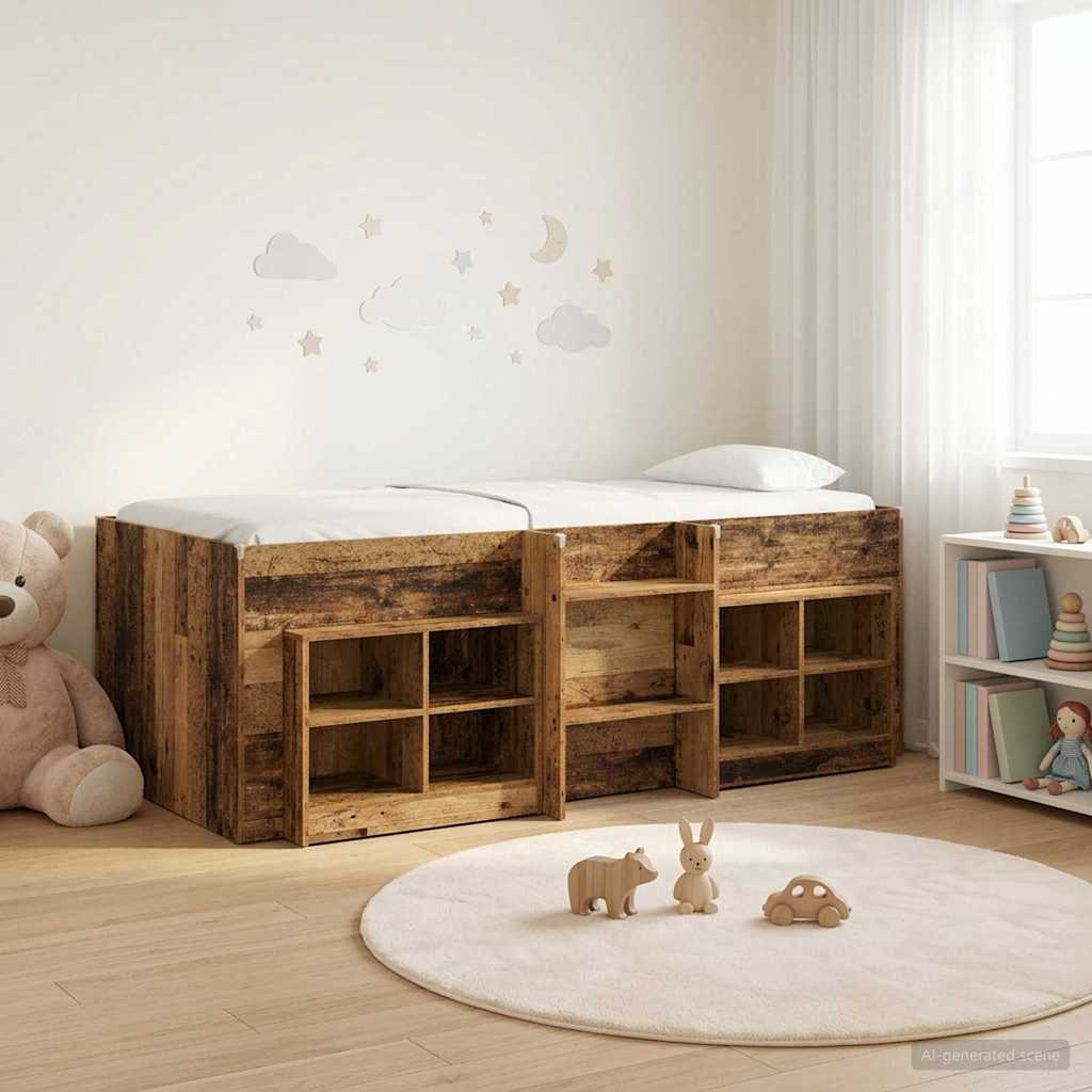 Loft Bed Frame met Kast met plank 3 st Oud hout Bewerkt hout