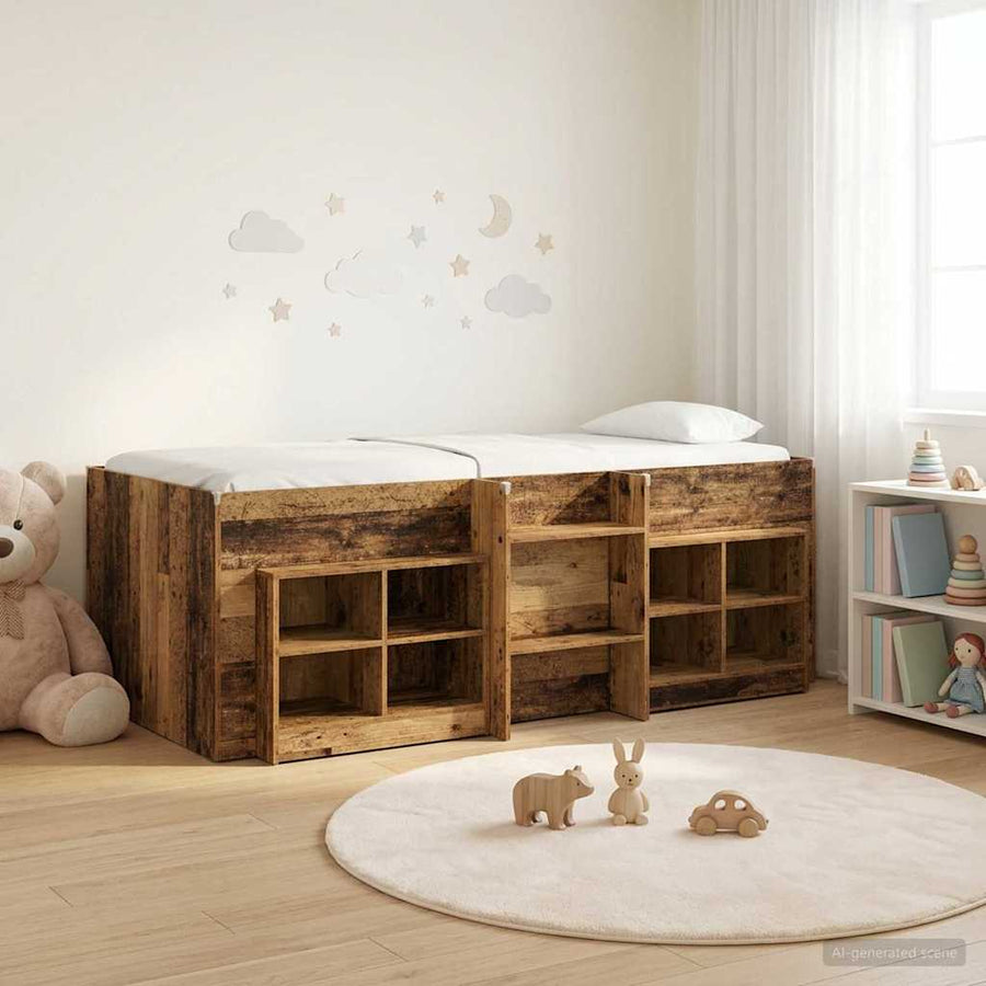 Loft Bed Frame met Kast met plank 3 st Oud hout Bewerkt hout