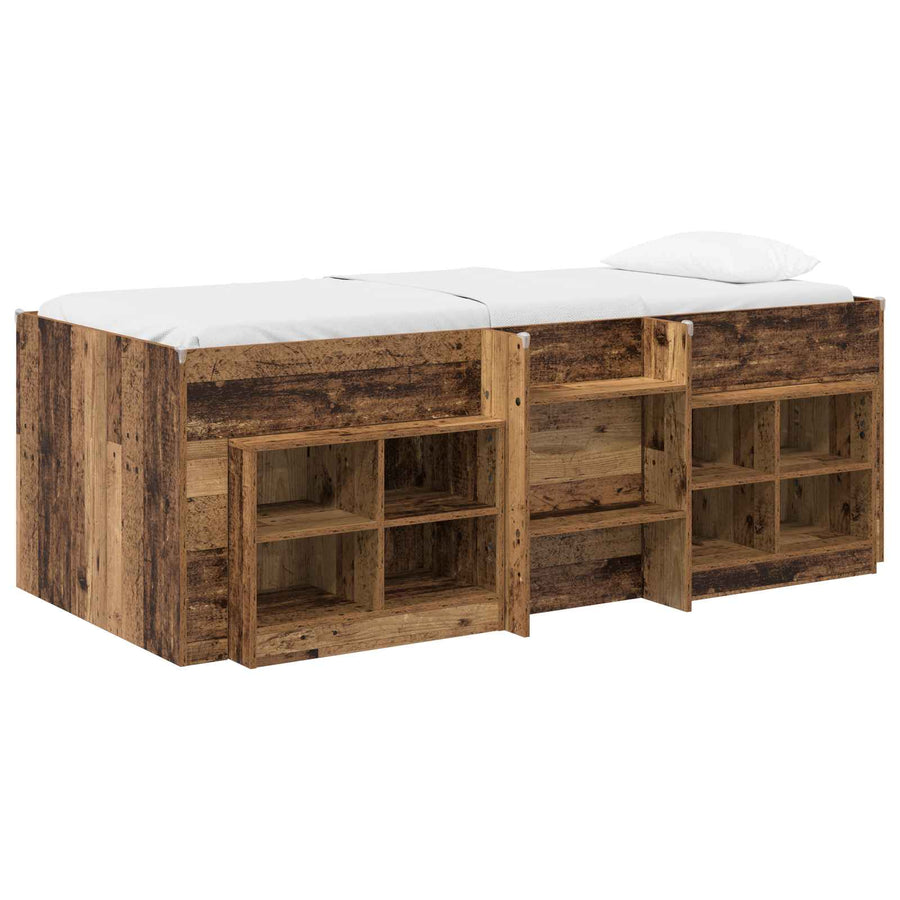 Loft Bed Frame met Kast met plank 3 st Oud hout Bewerkt hout