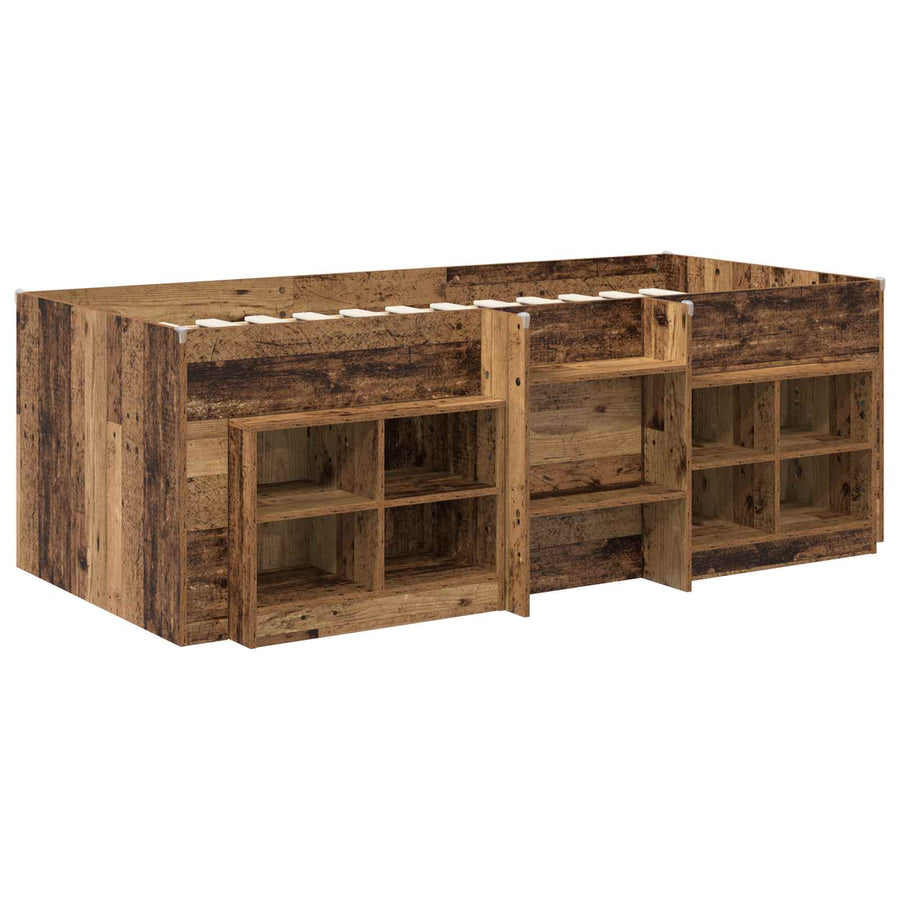 Loft Bed Frame met Kast met plank 3 st Oud hout Bewerkt hout