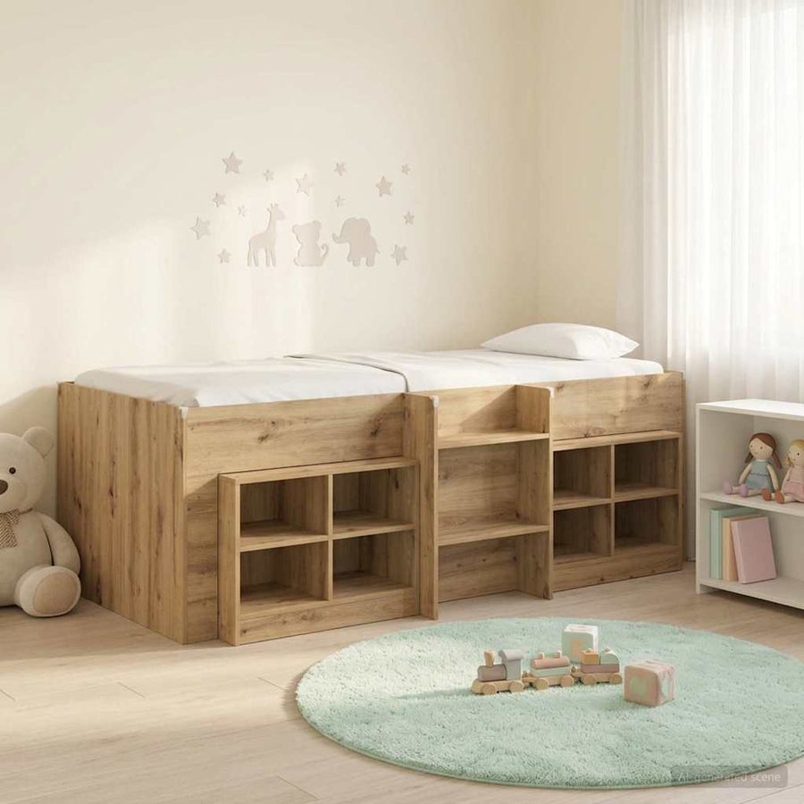 Loft Bed Frame met Kast 3 st Artisanaal eiken Bewerkt hout