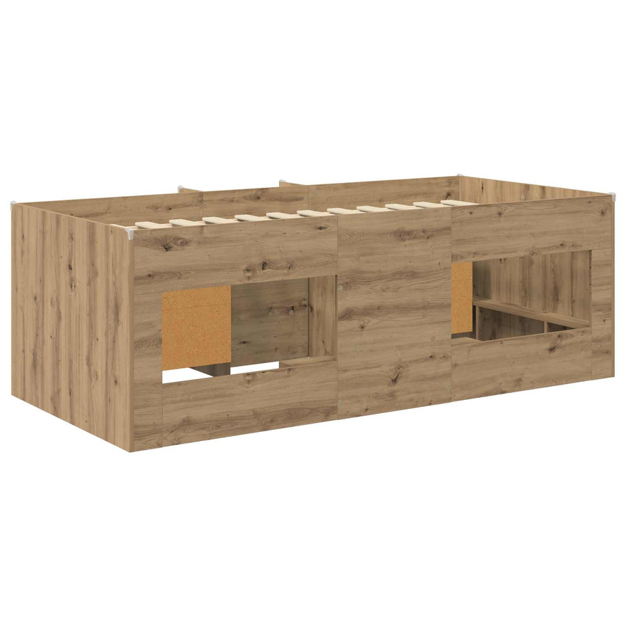 Loft Bed Frame met Kast 3 st Artisanaal eiken Bewerkt hout