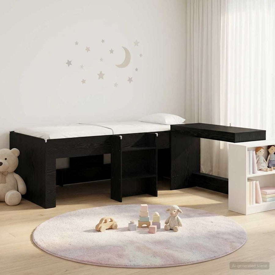 Hoge Bed Frame met Bureau voor Kinderen Zwart eiken 80 x 200 cm