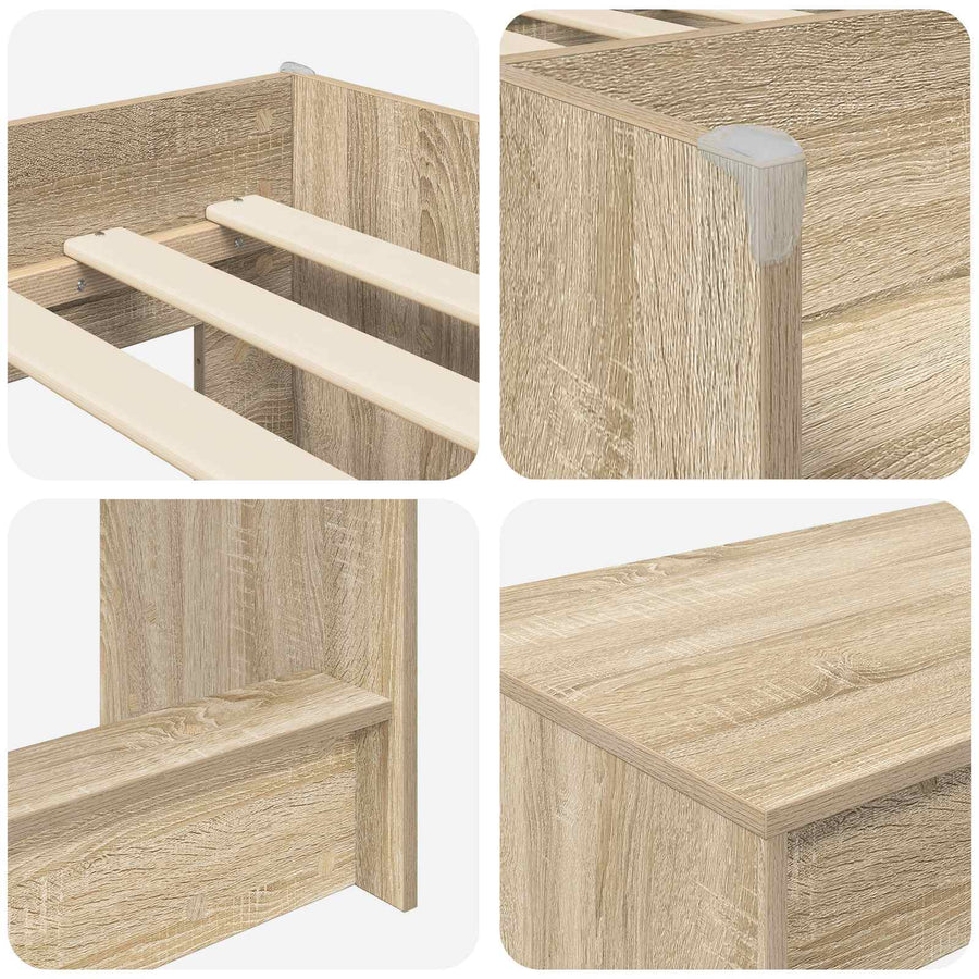 Hoge Bed Frame met Bureau voor Kinderen 2 st Sonoma Eiken