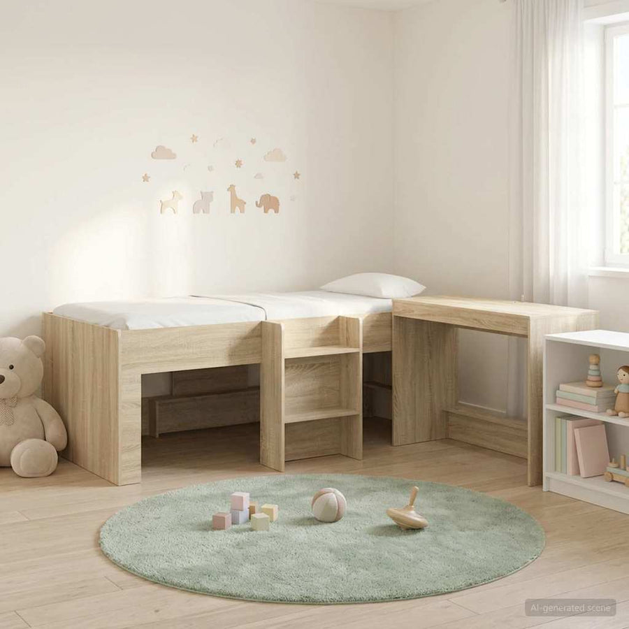 Hoge Bed Frame met Bureau voor Kinderen 2 st Sonoma Eiken