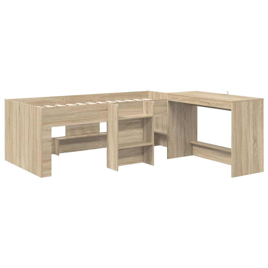 Hoge Bed Frame met Bureau voor Kinderen 2 st Sonoma Eiken