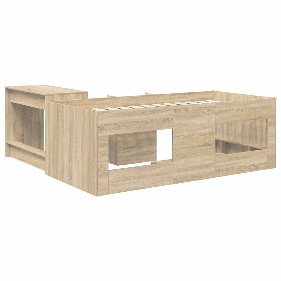 Hoge Bed Frame met Bureau voor Kinderen 2 st Sonoma Eiken