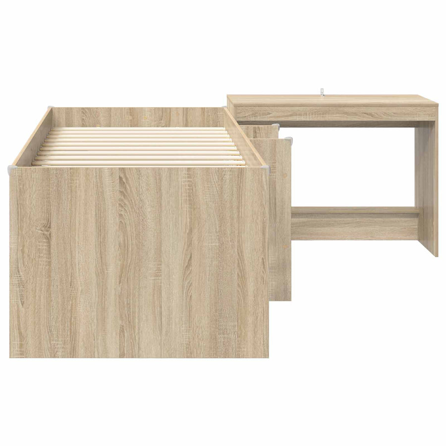 Hoge Bed Frame met Bureau voor Kinderen 2 st Sonoma Eiken