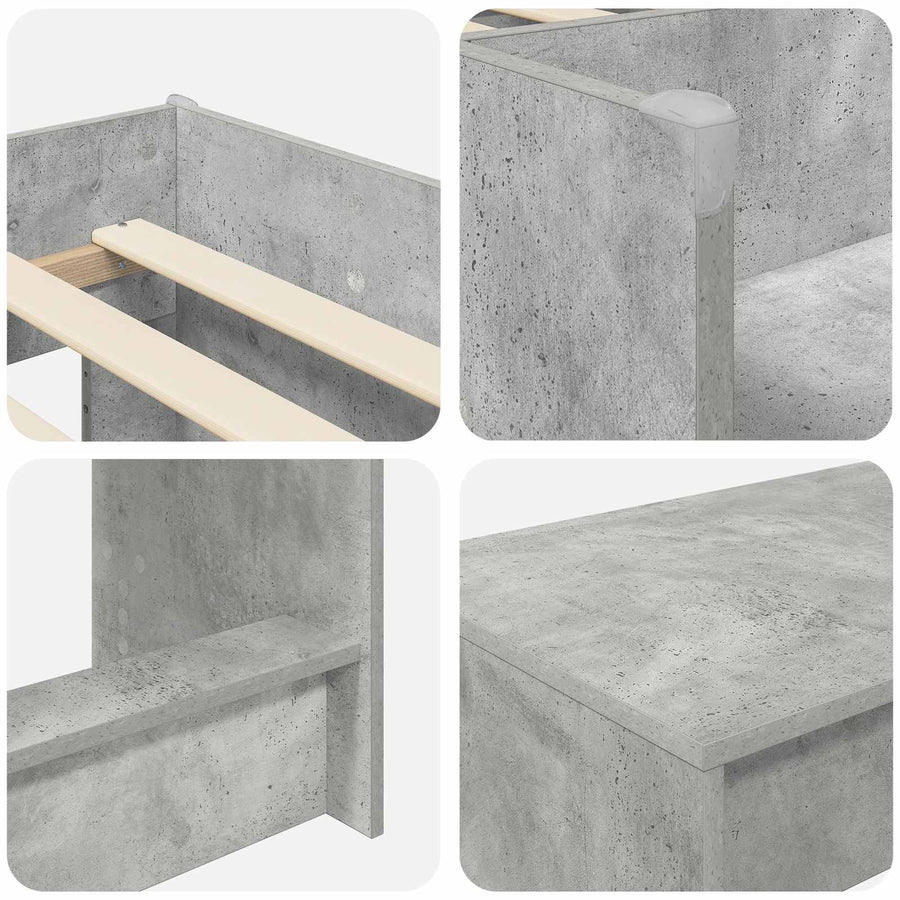 Hoge Bed Frame met Bureau voor Kinderen 2 st Betongrijs