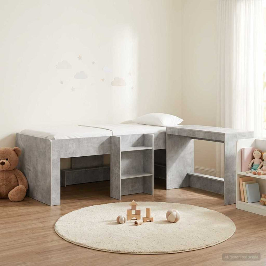 Hoge Bed Frame met Bureau voor Kinderen 2 st Betongrijs