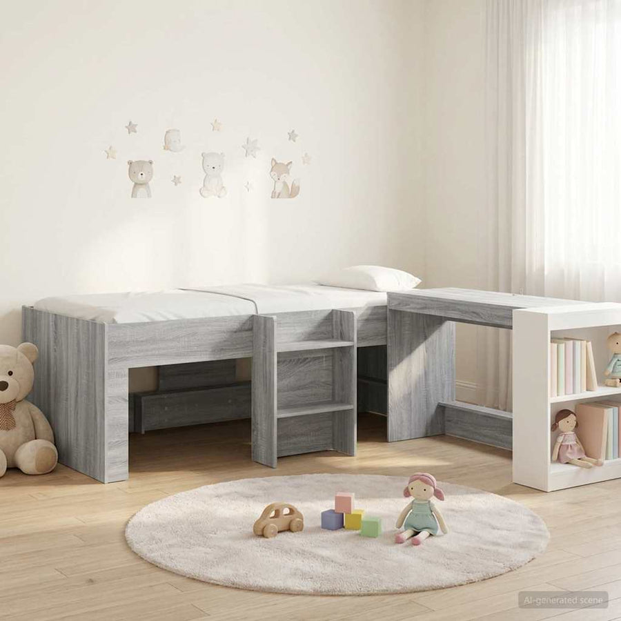 Hoge Bed Frame met Bureau voor Kinderen 2 st Grijs Sonoma