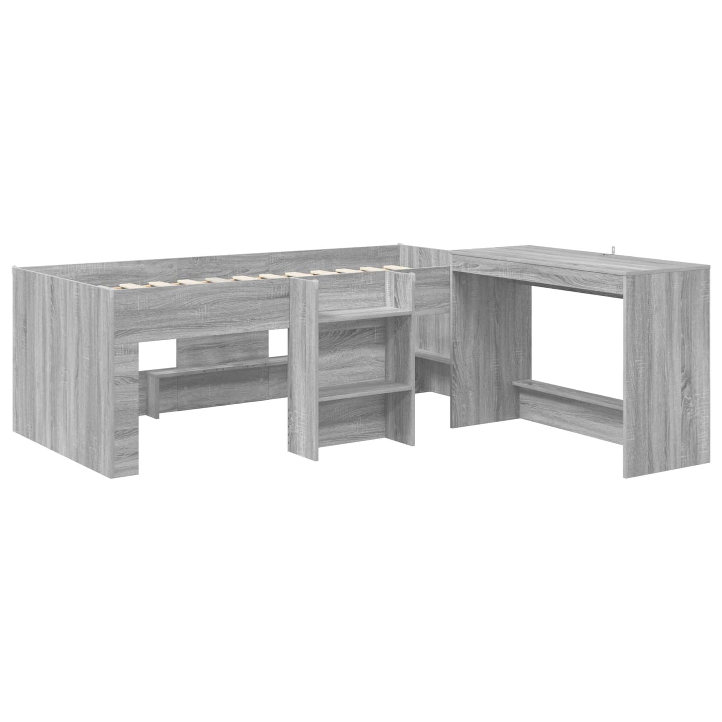 Hoge Bed Frame met Bureau voor Kinderen 2 st Grijs Sonoma