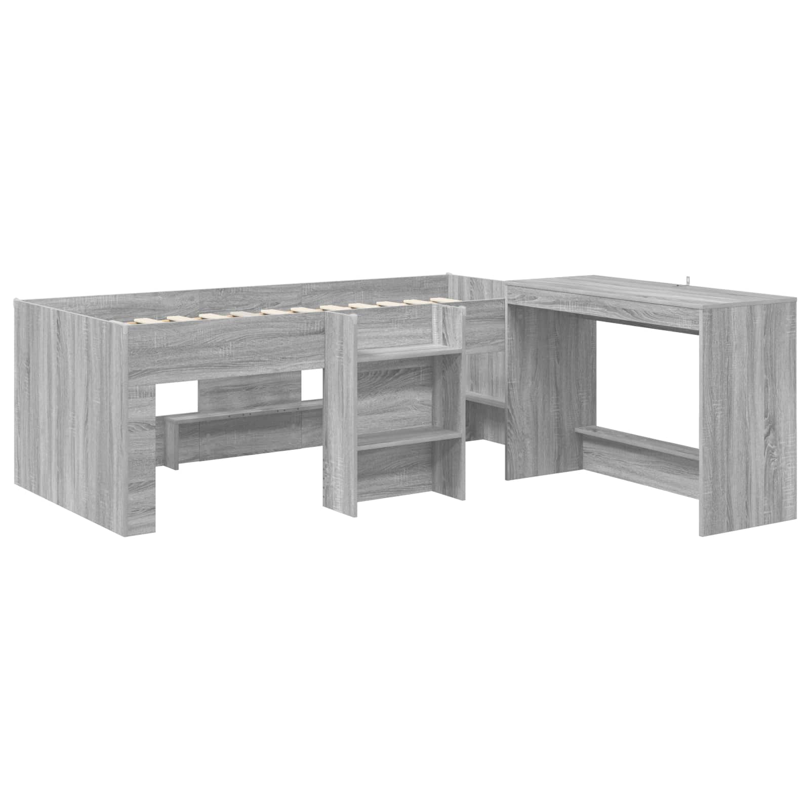 Hoge Bed Frame met Bureau voor Kinderen 2 st Grijs Sonoma