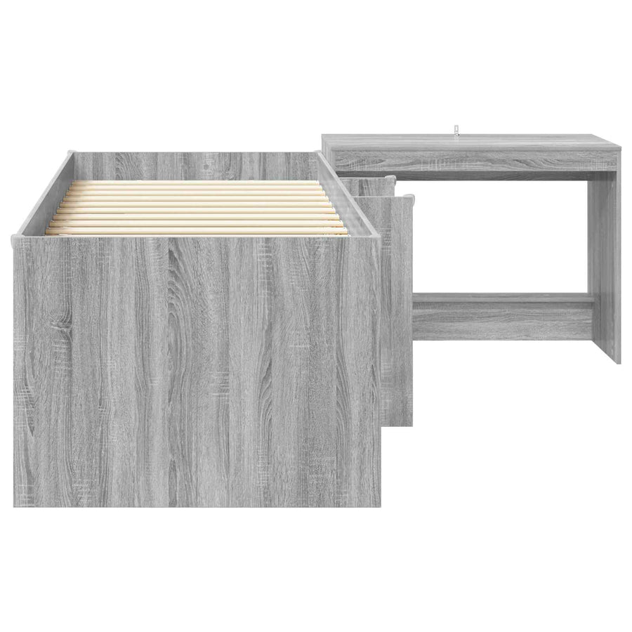 Hoge Bed Frame met Bureau voor Kinderen 2 st Grijs Sonoma