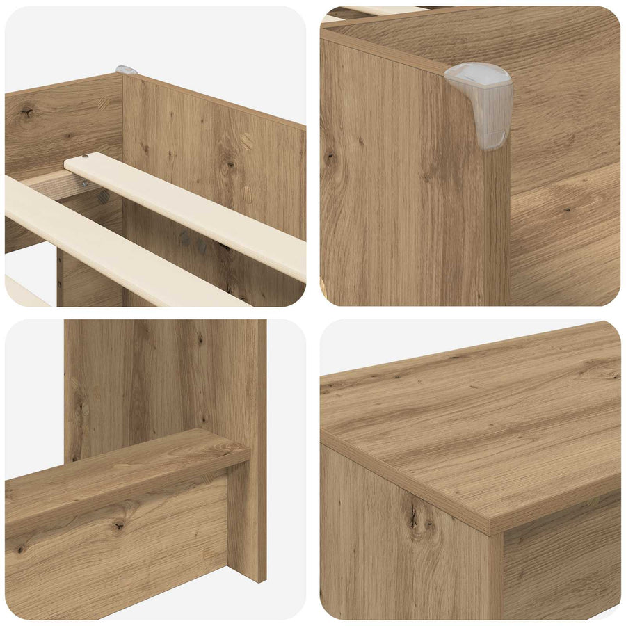 Hoge Bed Frame met Bureau voor Kinderen 2 st Artisanaal eiken