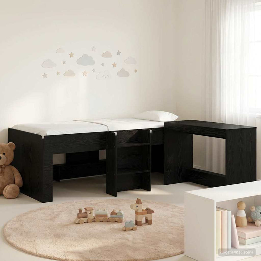 Bedframe met Bureau 2 st Zwart eiken Bewerkt hout