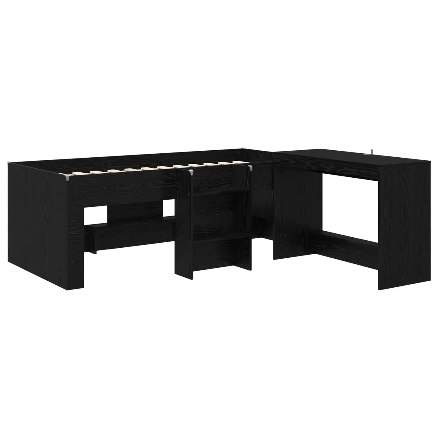 Bedframe met Bureau 2 st Zwart eiken Bewerkt hout