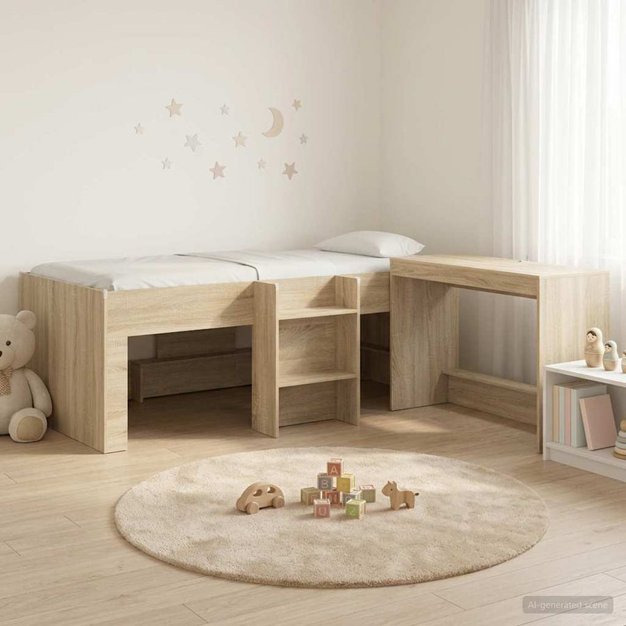 Bedframe met Bureau 2 st Sonoma Eiken Bewerkt hout