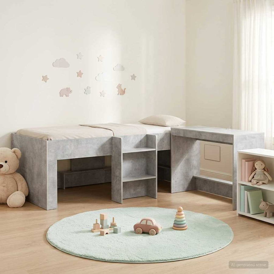 Bedframe met Bureau 2 st Betongrijs Bewerkt hout