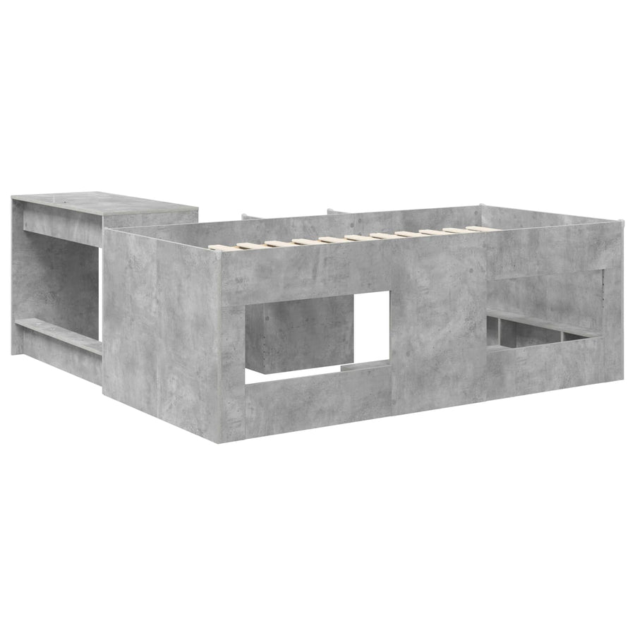 Bedframe met Bureau 2 st Betongrijs Bewerkt hout