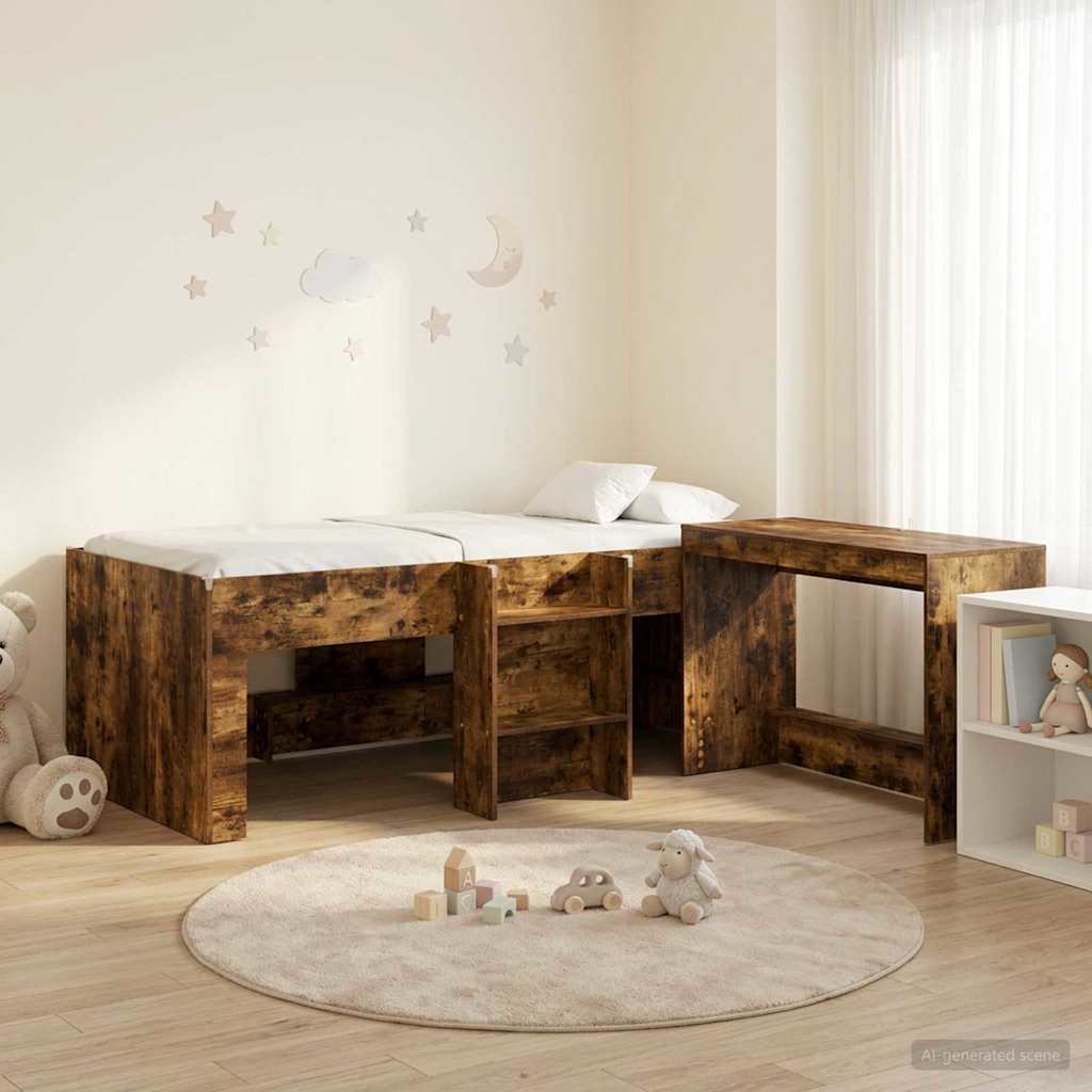 Bedframe met Bureau 2 st Gerookt eiken Bewerkt hout