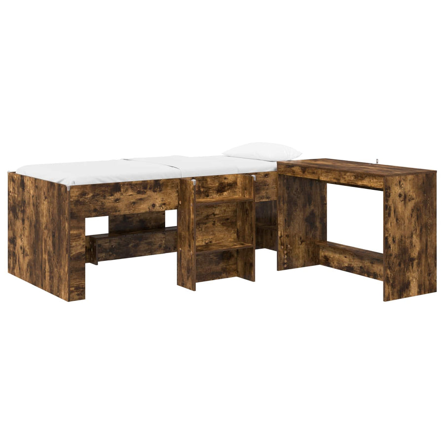 Bedframe met Bureau 2 st Gerookt eiken Bewerkt hout