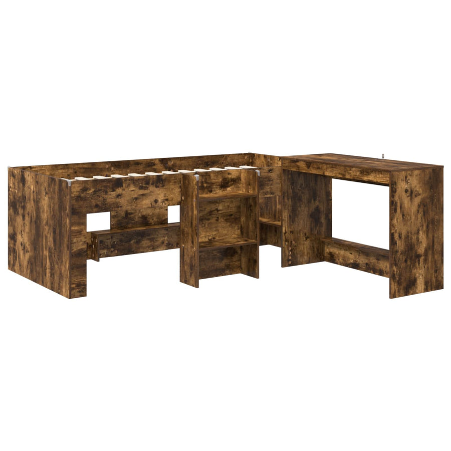 Bedframe met Bureau 2 st Gerookt eiken Bewerkt hout